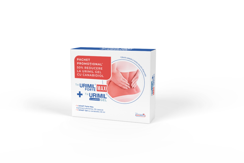 Pachet Urimil Forte Max 30 capsule + Urimil Gel cu Canabidiol 50ml, NaturPharma